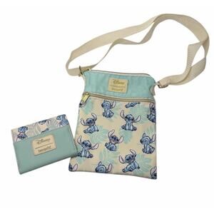 Loungefly Disney Lilo & Stitch Palm Leaves Passport Crossbody Bag Wallet Set